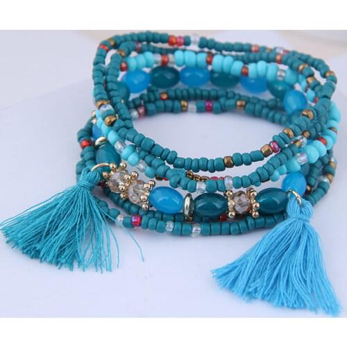 6pcs Bohemian Tassel Charm Multicolors Beads Bracelets Set Women Layers Stone Wristband Bracelet Bangles Factory price