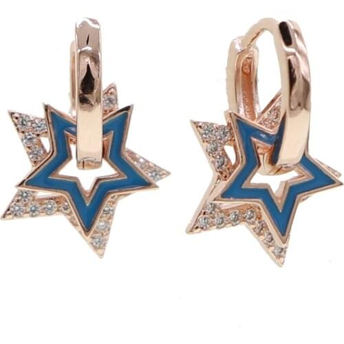 New christmas Cute Stars rose Gold Earrings cz enamel blue Five-pointed star Earrings For Women Girls Jewellery Gift