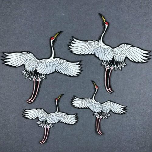 New Red-Crowned Crane Birds Patches Sew Fabric Sticker for Clothes Badge Embroidered Iron on Patch for Clothes Appliques DIY