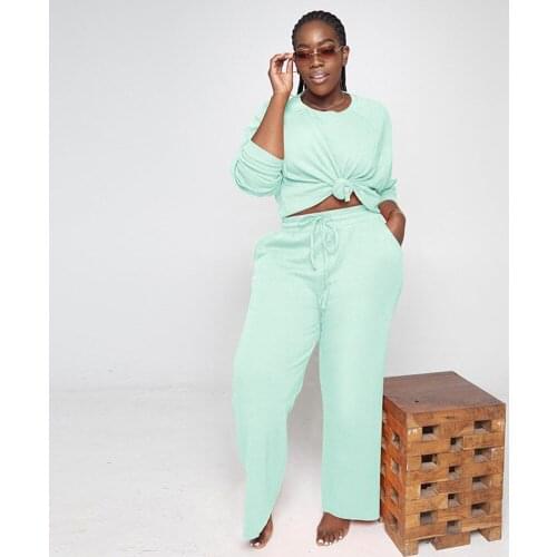 Soild Casual Two Piece Set Women 2021 Autumn O-neck Loose Simple Long Sleeve Top and Pleated Elastic Drawstring Sportwear Pants