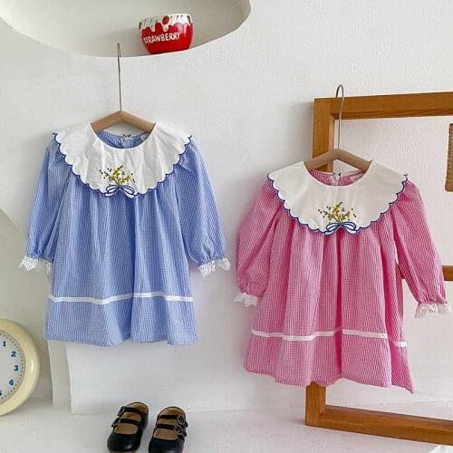 Autumn girls' dresses Embroidered lapel loose cotton dress baby clothes 2021 sweet kids dress