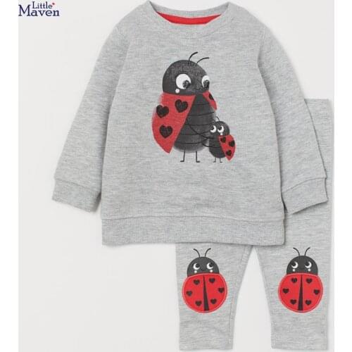 Baby Girls Fall Clothes Autumn Children Pajams Set Cotton Two Pieces Suit Toddler Girl Gray Insect Sweater + Beatles Pants 2-7y