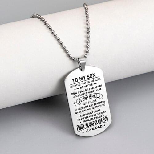 To My Son Daughter Necklace Jewelry Hip Hop Black Silver Plated Big Stainless Steel Pendant Inspirational Statement Necklaces
