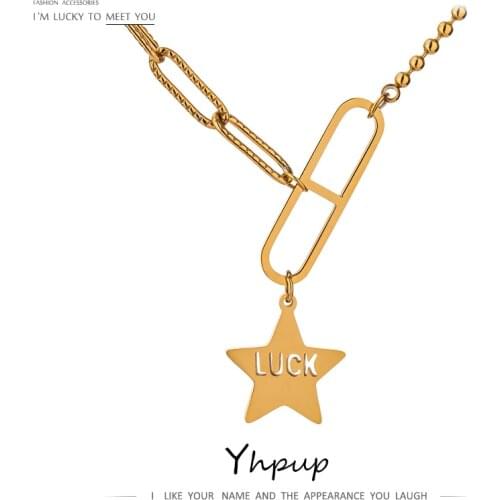 Yhpup 316 Stainless Steel Pendant Star Chain Necklace New Design Metal Texture Gold Collar подвеска Collier Jewelry for Women