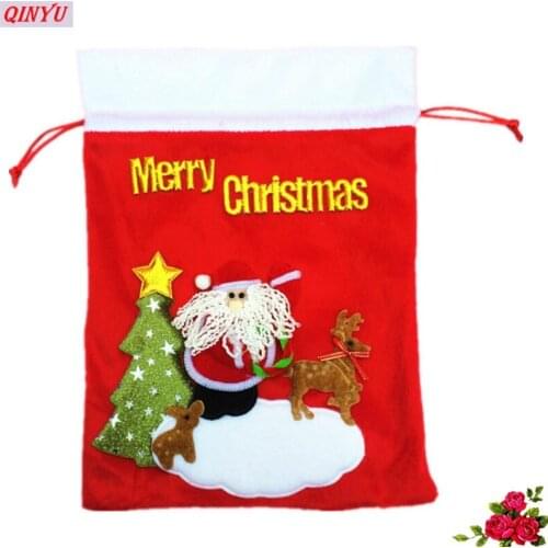 New Merry Christmas Santa Claus Gift Bag Tree Decor Christmas Gifts Sack Candy Red Present bag Kids Toy Snowman Reindeer 7Z