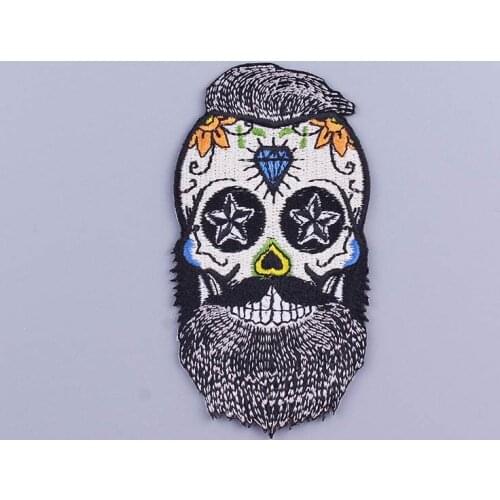 Bearded Skeleton Patch Punk Sewing Stripe Patch Iron On Patches On Clothes Sticker Embroidered Patches For Clothing Applique
