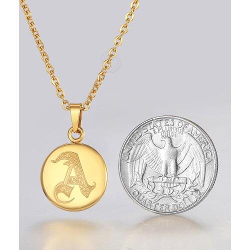 Alphabet Letter Charm Necklace for Women Men Tiny Dainty Monogram Gold Color Initial Disc Coin Pendant Stainless Steel KP663A