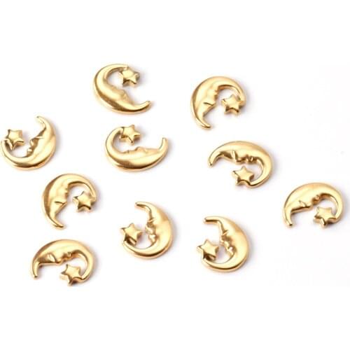 ASON 10pcs/lot Star And Moon Pendant Stainless steel Charm Gold Silver Color For Necklace Bracelet DIY Handmade Jewelry Making