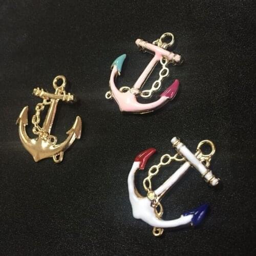 24*29MM 20Pcs KC Gold Mix 3 Colors Anchor Glazing Alloy Pendants Jewelry Charms
