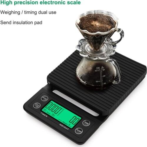Portable Coffee Scale 3kg/5kg Chronograph Coffee Scale 0.1 Precision Kitchen Precision Food Scale with Waterproof Insulation Pad