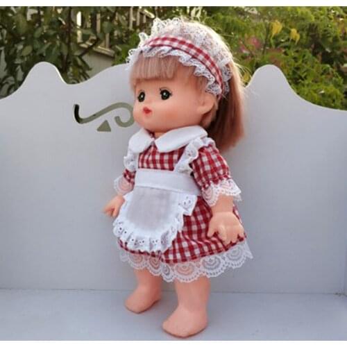 Casual Clothes Garments Lace Dress Plaid Skirt Headwear Maid Costume For 25cm Mellchan Doll Outfit Accs