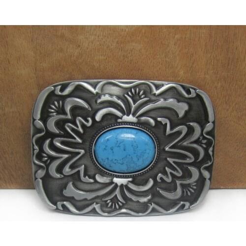 BuckleClub retro western turquoise stone jeans gift belt buckle pewter finish FP-02579 for men 4cm width loop drop shipping