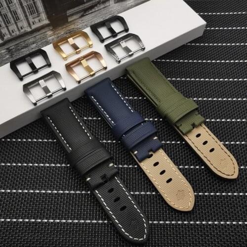 24mm Italy Genuine Leather Watch Band for Panerai Luminor Radiomir Stainless Steel Buckle Watchband Wrist Strap tools free