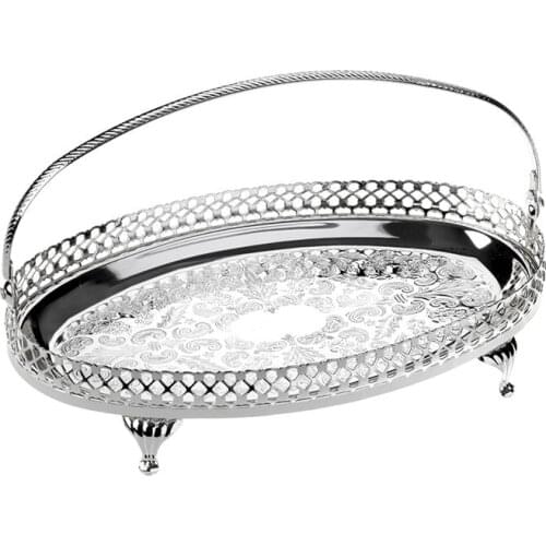 DOLBOVI Porio Silver Grip Handle Side Hole Pedestal tray 23x15 tray поднос plateau de service