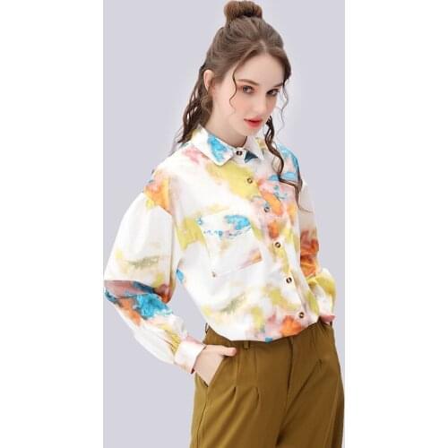 Chic Korean style Casual Long Sleeve Women Shirt Print Ladies Chiffon Blouse 2021 Summer Button Up Turn-Down Collar Female Tops