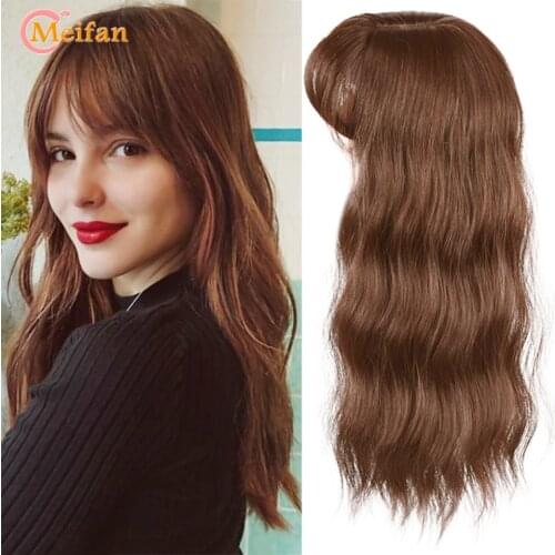 MEIFAN Synthetic Toupee Hairpiece 3-Clips On One Piece Hair Extension With Bangs For Women Cover the White Hair Hairpiece