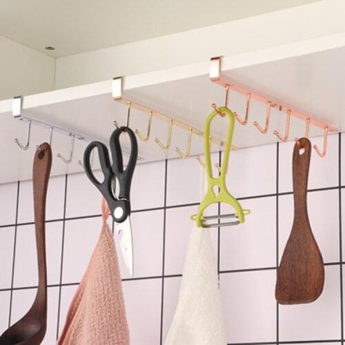 Storage Rack Kitchen Wrought Iron Punching-free Flat Iron Hook Cabinet Storage Rack Tie Hanger Hook Wardrobe Storage Rack