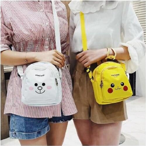 Fashion Bag Cute Cartoon Canvas Toys Kids Kindergarten School Bag Single Shoulder Messenger Phone Zipper Cross Body Round Bag