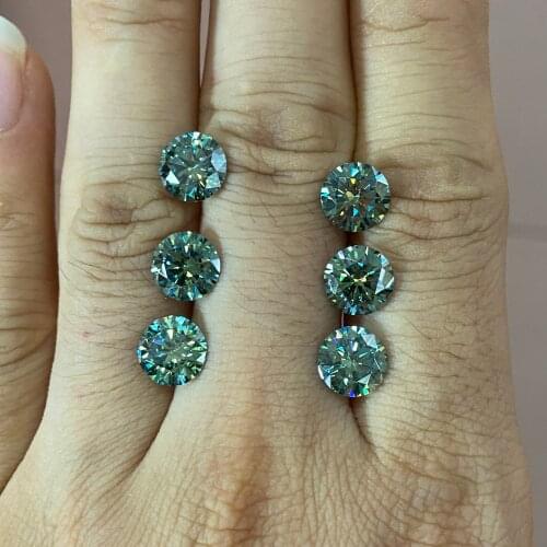 Grown moissanite excellent cut 1ct 6.5mm Blue Green Loose Moissanite stone for earring engagement ring