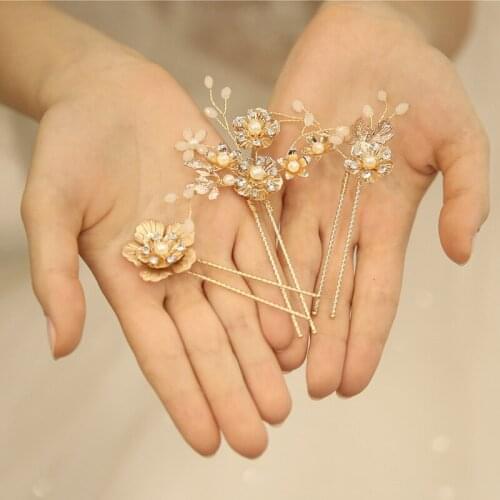Simple Gold Flower Hair Pins Clip Wedding Headpiece Handmade Bridal Hair Jewelry Women Prom Accessories Headwear