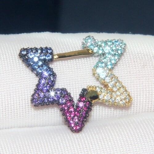 SLJELY Fashion Real 925 Sterling Silver Yellow Gold Color Single Multicolor Geometric Rainbow Star Earring 1pc for Women Jewelry