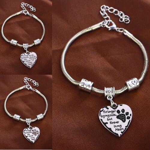 Animals Memorial Jewelry Heart Paws Bracelets No Longer By My Side But Forever In My Heart Charm Bangles Women Love Friends Gift