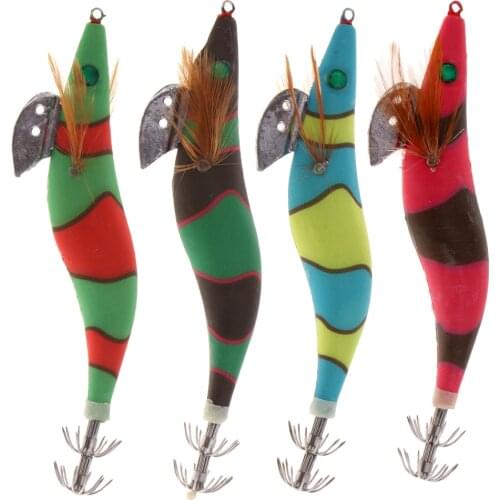 13.5cm 21g Artificial Squid Jig Fishing Lures Wood Shrimp Prawn Spinnerbait Lures Luminous for Cuttlefish Octopus Fishing Tools