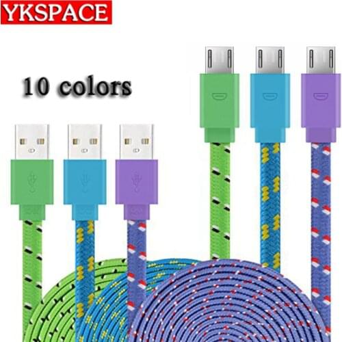 1M 2M 3M Durable Noodle Flat Braided Fabric micro USB data Sync Charger Cable For Samsung Huawei Oppo Xiaomi android Phone