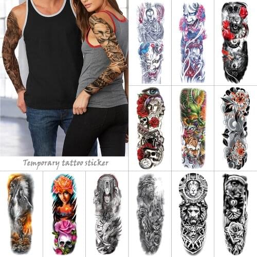 2 Piece large temporary tattoo stickers for men women Full arm Lion Flower Skull Couple tattoo waterproof fake tattoo