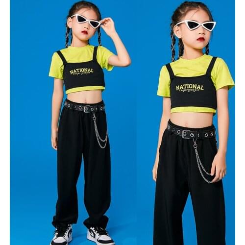2021 Jazz Performance Costumes Girls Short Sleeved Streetwear Loose Pants Hiphop Outfits Ballroom Hip Hop Rave Clothes DN9325