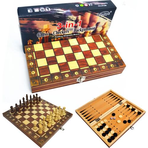 3 IN 1 Wooden International Chess Set Wooden Chess Board Games Checkers Puzzle Game Engaged Birthday Gift For Kids Ajedrez