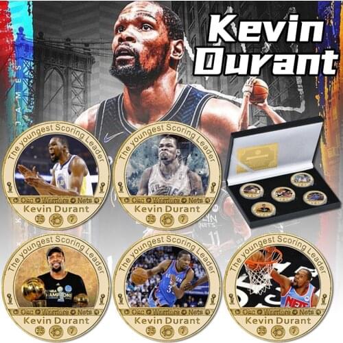 5pcs Kevin Wayne Gold Plated Commemorative Coin Set with Coin Holder US Basketball Challenge Coin Sports Souvenir Gifts for Him