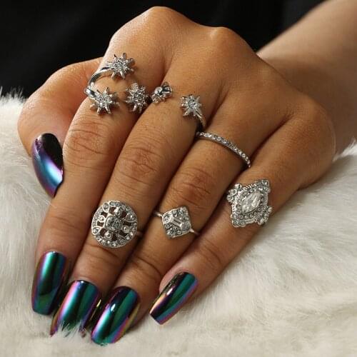 6PCS/SET New Rings For Women Tiny Crystal Knuckle Finger Rings Set Wedding Rings Anillos Mujer Bague Femme