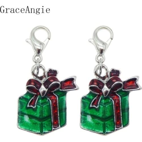 6pcs Green Christmas Gift Box Shape Santa Claus Dec lovely Jewelry Findings With lobster clasp DIY Earring Charms Crafts