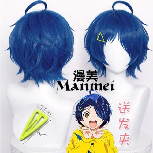 Anime WONDER EGG PRIORITY Ohto Ai Cosplay Wig Ink Blue Anti-curled Wig Halloween Carnival Fancy Party Cosplay Props