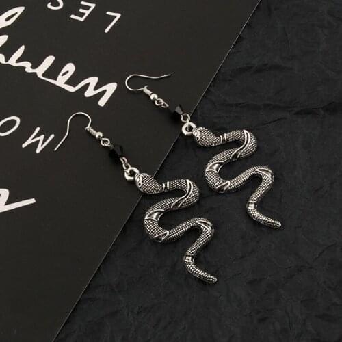 Antique Silver Color King Cobra Snake Charm Drop Earring Wicca Wiccan Pagan Dangle Earrings For Womens Jewelry