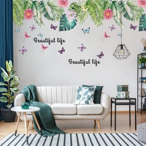 Large Monstera Wall Decals Nordic Tropical Green Leaves Vinyl Wall Stickers Creative Plant Wall Art Mural for Bedroom Home Decor