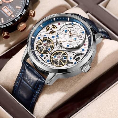 JINLERY Special Double Tourbillon Watch Automatic Mechanical Watch Men Fashion 2021 New Mens Watches Clocks Male montre homme