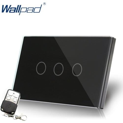 Black Remote Control Light Switch Crystal Glass Switch Wallpad Luxury US/AU 3 Gang 2 Way Remote Electric Switch With Controller