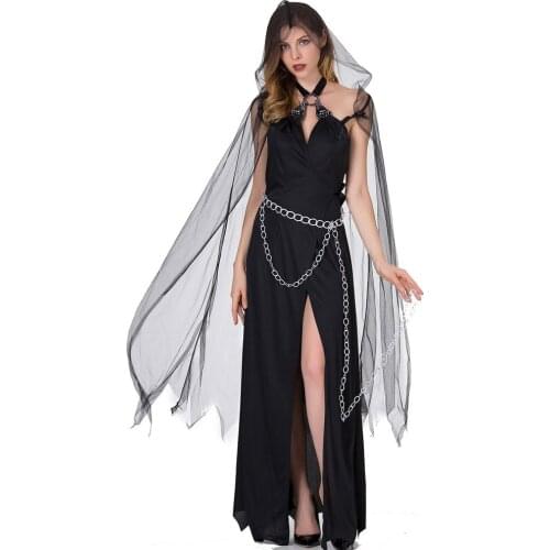 Adult Black Sexy Dress Witch Cosplay Costume Vampire Queen Masquerade Carnival Party Uniform