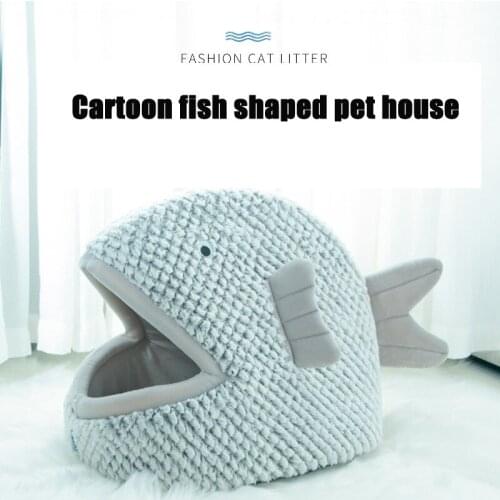 Cat House 2020 New Semi-enclosed Fish-shaped Cartoon Cat Litter Bed Four Seasons Pet Bed for Small Dog Pet Bed Dog Mat Kennel