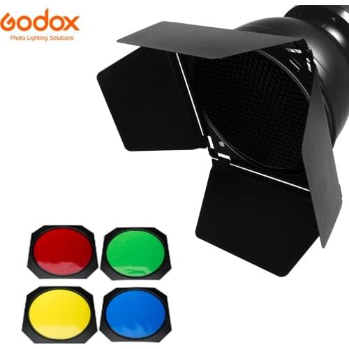 Godox BD-04 Barn Door Honeycomb Grid with 4 Color Gel Filter for Standard Reflector