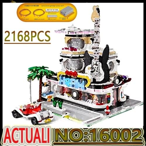 Hot MK16002 Streetview The Guitar House With Led Light Model Building Blocks Bricks Kids Toys Birthday Christmas Gift