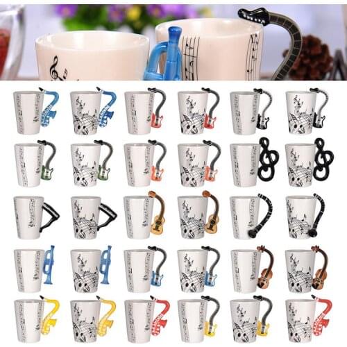 Creative Music Violin Guitar Ceramic Mug Coffee Tea Milk Stave Cups with Handle Coffee Mug Novelty Gifts for Wedding Birthday