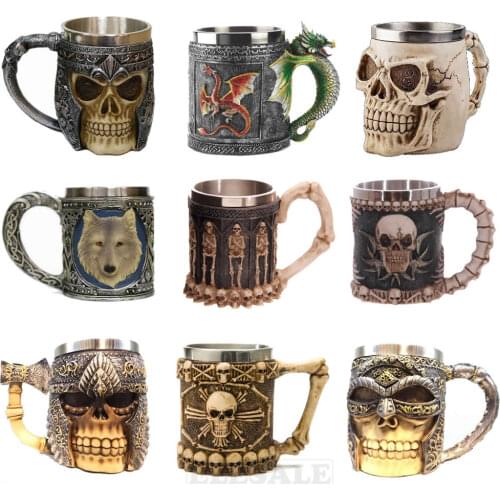 New Creative 3D Vintage Skull Wolf Coffee Mug Bear Cup Stainless Steel For Kitchen Bar Drinkware Desk Decoration Father Gift