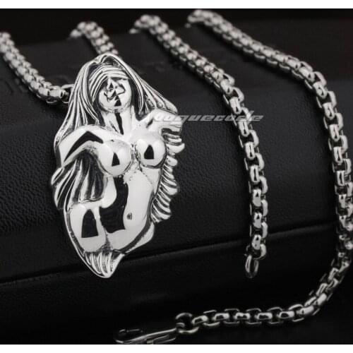 LINSION Erotic Naked Sexy Girl Pendant 925 Sterling Silver Mens Biker Rock Punk Pendant 8Q002
