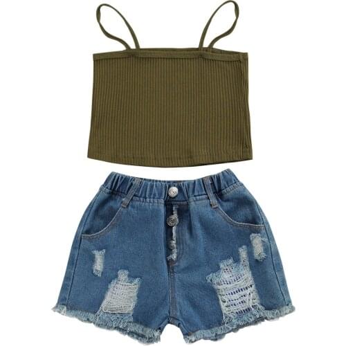 Ma&Baby 2-7Y Summer Child Kid Girls Clothes Set Solid Color Vest Tops Denim Pants Outfits Children Clothing