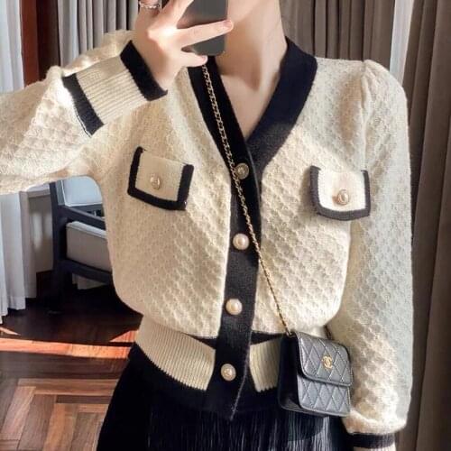 French Retro Small Fragrant Knit Cardigan Jacket Womens Sweater Womens Bottoming Shirt 2021 Spring and Autumn New Loose Wear