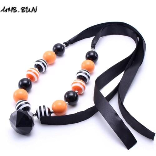 MHS.SUN Child Kids Chunky Beads Necklace Halloween Style Girls Baby Ribbon Chunky Bubblegum Necklace Handmade Chunky Jewelry