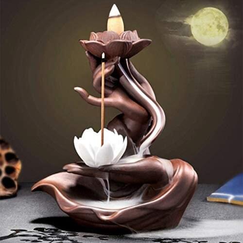 Fashion Elegant Lotus Backflow Incense Burner Waterfall Holder Ceramic Censer Handicrafts Aromatherapy for Home Decor Office